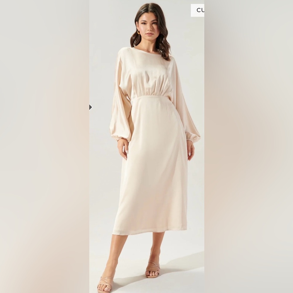 Sugarlips Chateau Satin Champagne Dolman Sleeve Midi Dress